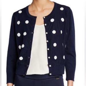 Karl Lagerfield Paris Womens Cardigan Size Medium Navy embroidered polka dot